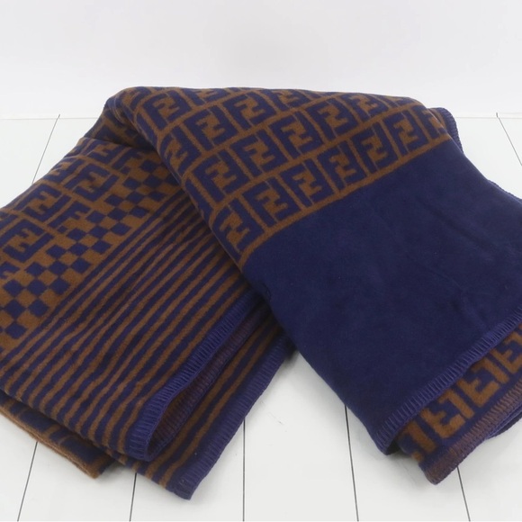 Fendi Navy and Chocolate large blanket throw 140 by 120 - Picture 2 of 5